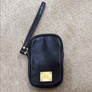 Lauren Ralph Lauren Black Leather Wristlet with Gold Hardware